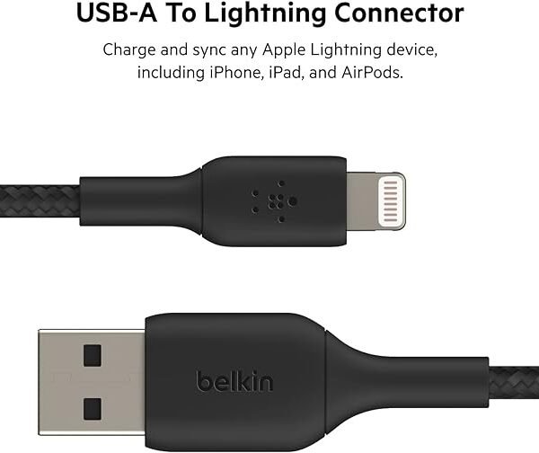 كابل بلكين بوست تشارج المضفر Lightning, USB-A بطول 1 متر